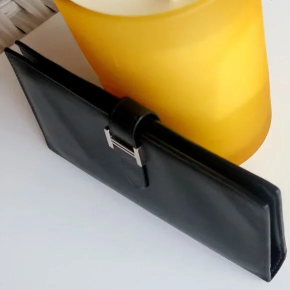 Hermès Béarn Black Leather H Buckle Long Wallet Bifold Luxury French Designer
